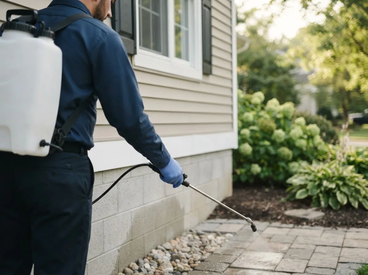 Pest control technician inspecting a home in Casey, IA